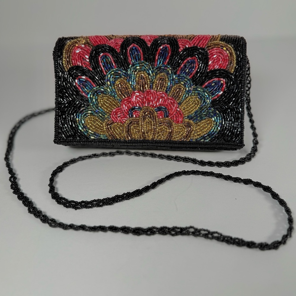 COPY - Vintage Beaded Peacock Feather Inspired Design Evening Purse Clutch